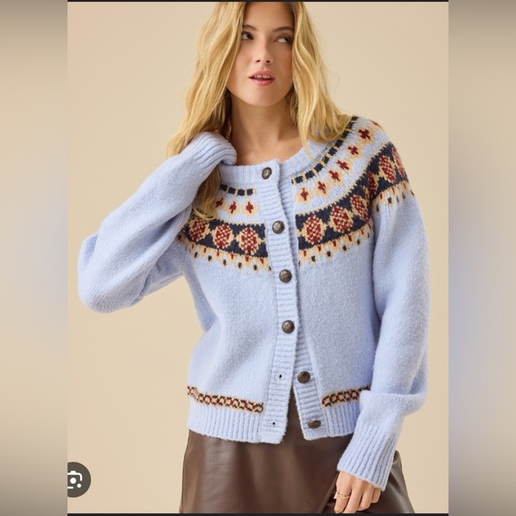 Altar'd State Light Blue Fair Isle Cardigan - Picture 1 of 8